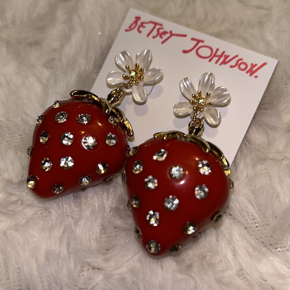 Betsey Johnson Red Strawberry Earrings with Gold Accents - Picture 5 of 5
